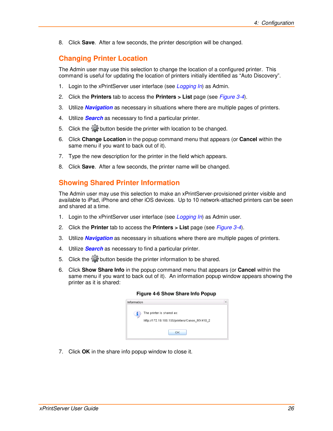 Lantronix 900-603 manual Changing Printer Location, Showing Shared Printer Information 