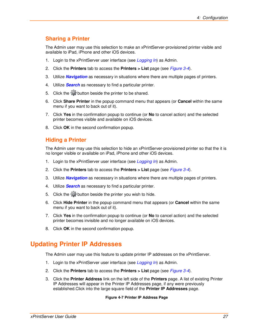 Lantronix 900-603 manual Updating Printer IP Addresses, Sharing a Printer, Hiding a Printer 