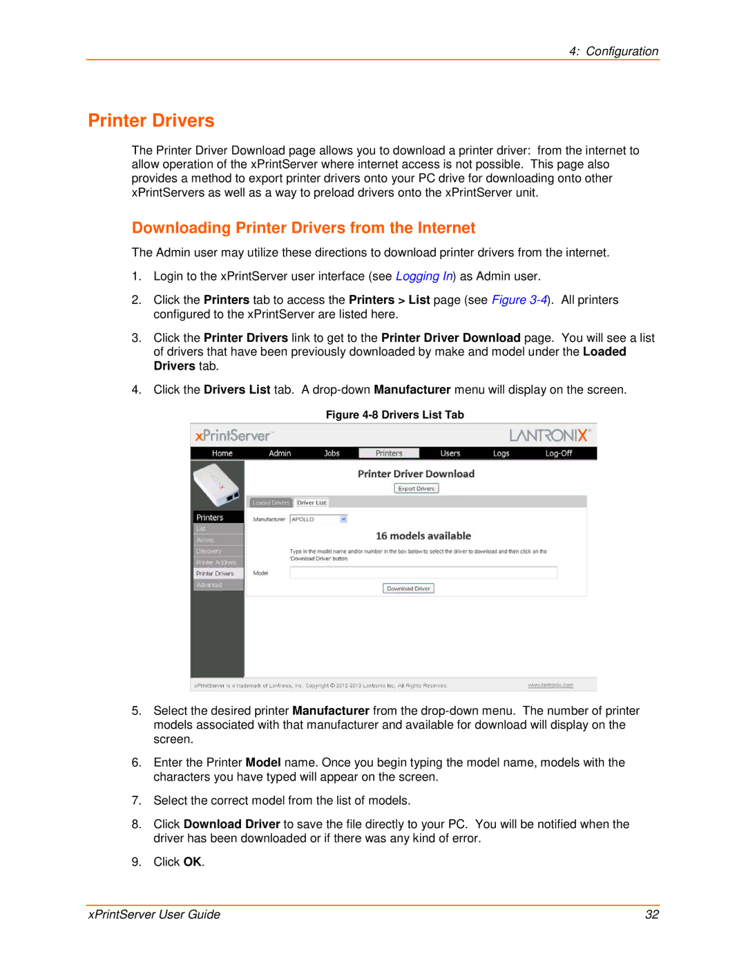 Lantronix 900-603 manual Downloading Printer Drivers from the Internet 