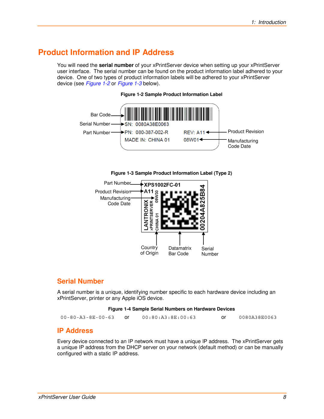 Lantronix 900-603 manual Product Information and IP Address, Serial Number 