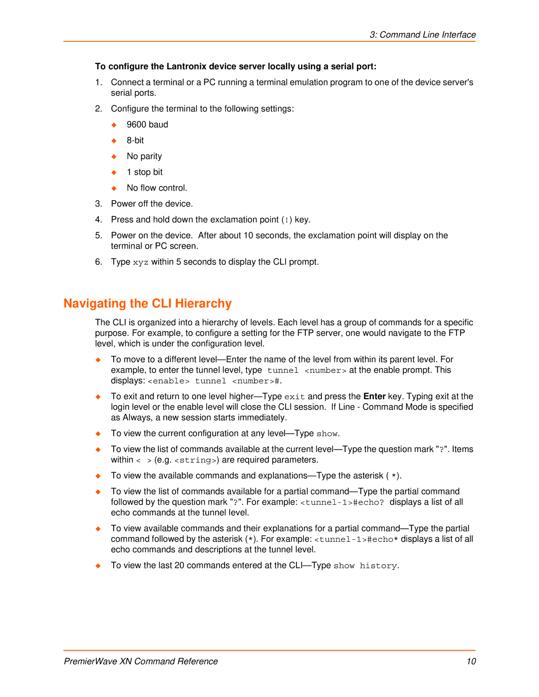 Lantronix 900-607 manual Navigating the CLI Hierarchy 