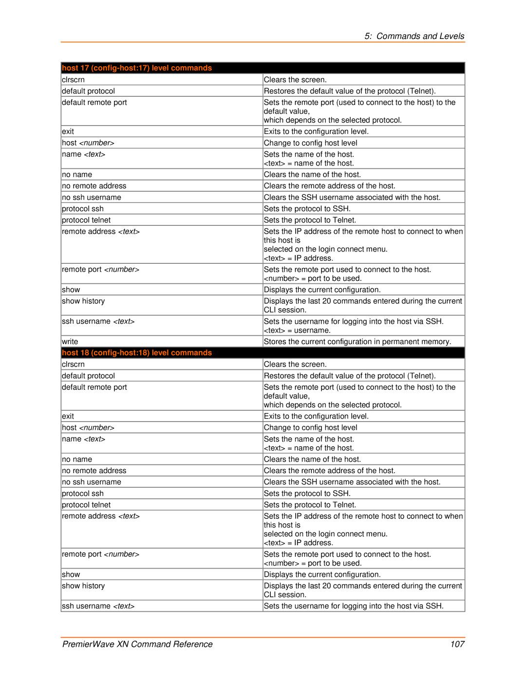 Lantronix 900-607 manual Host 17 config-host17 level commands, Host 18 config-host18 level commands 