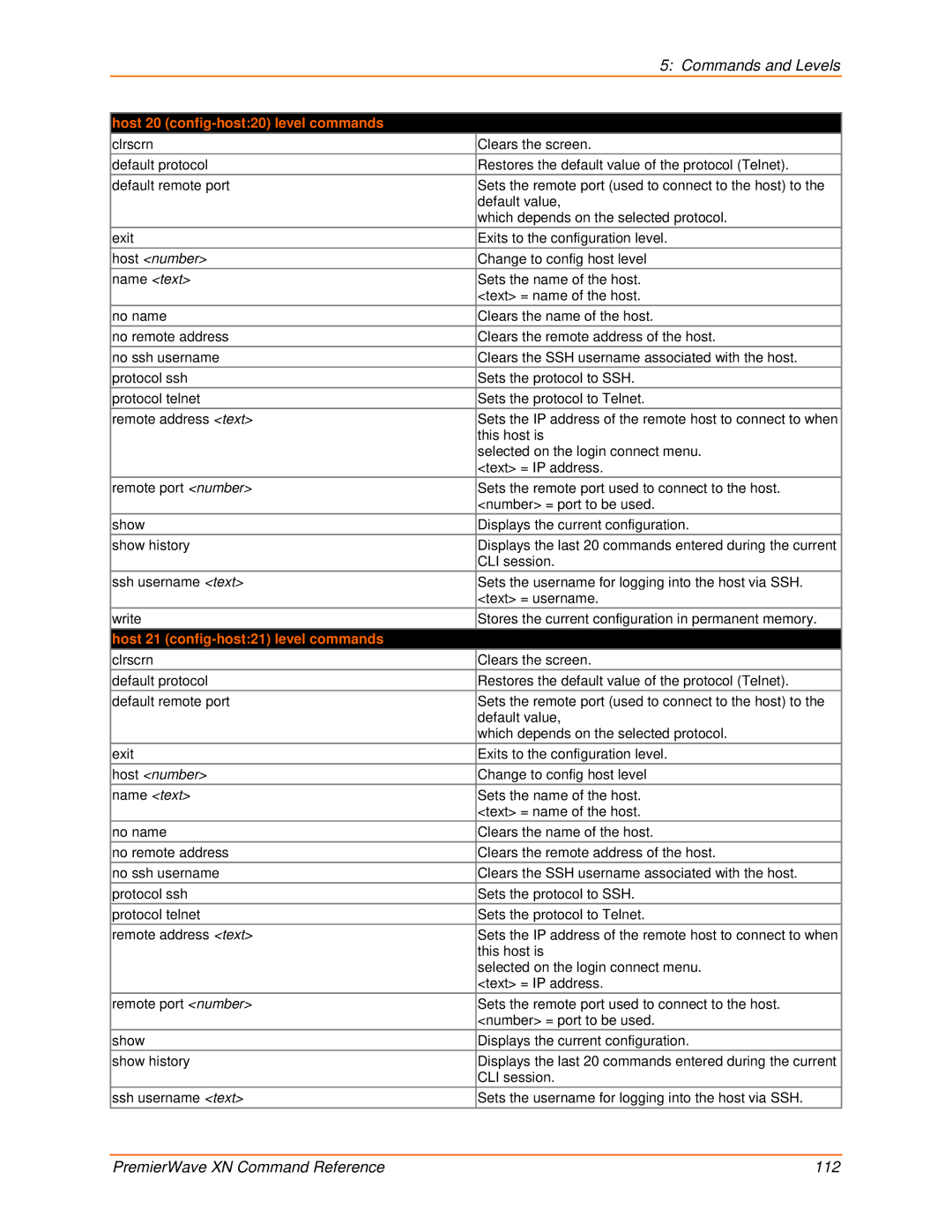 Lantronix 900-607 manual Host 20 config-host20 level commands, Host 21 config-host21 level commands 