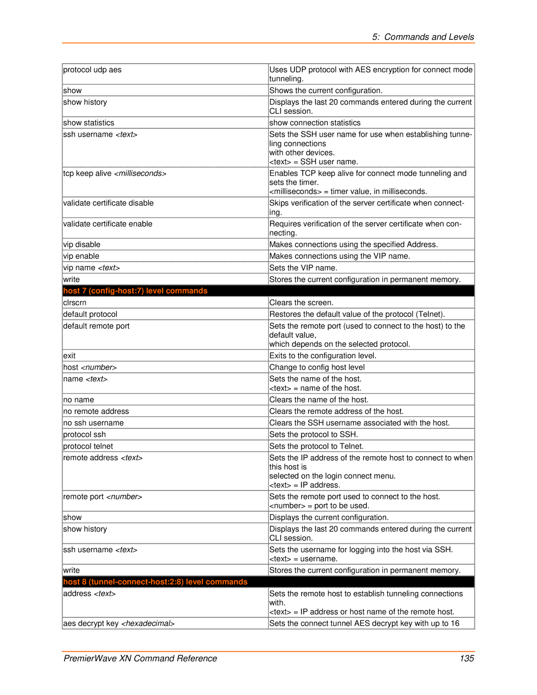 Lantronix 900-607 manual Host 7 config-host7 level commands, Host 8 tunnel-connect-host28 level commands 