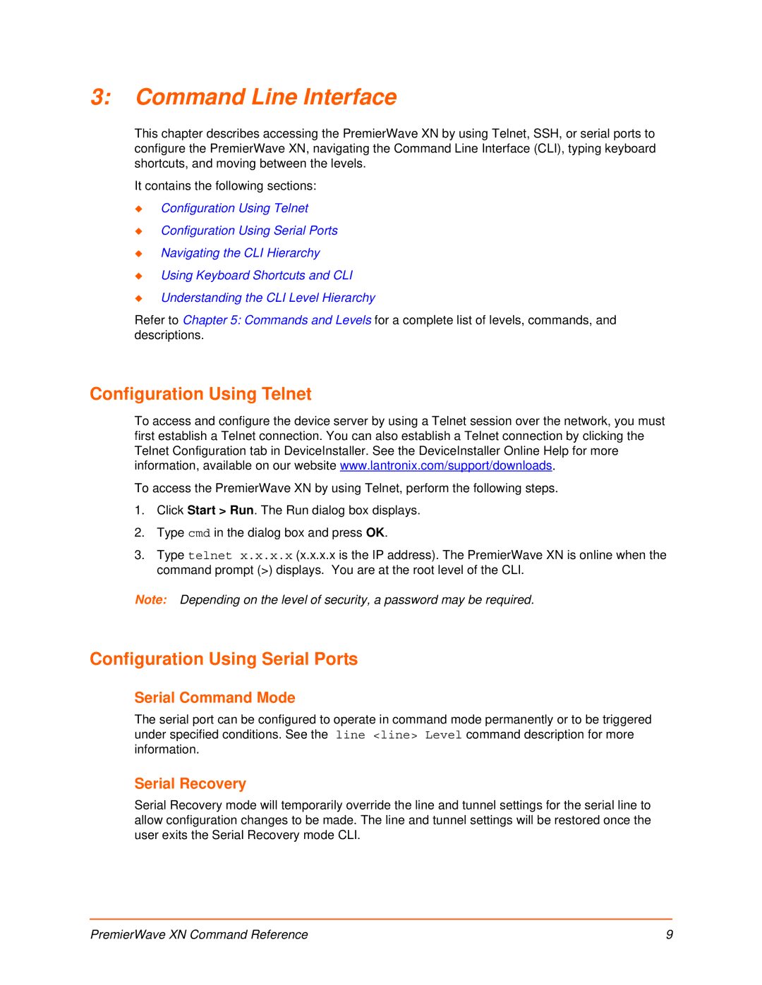 Lantronix 900-607 manual Configuration Using Telnet, Configuration Using Serial Ports 