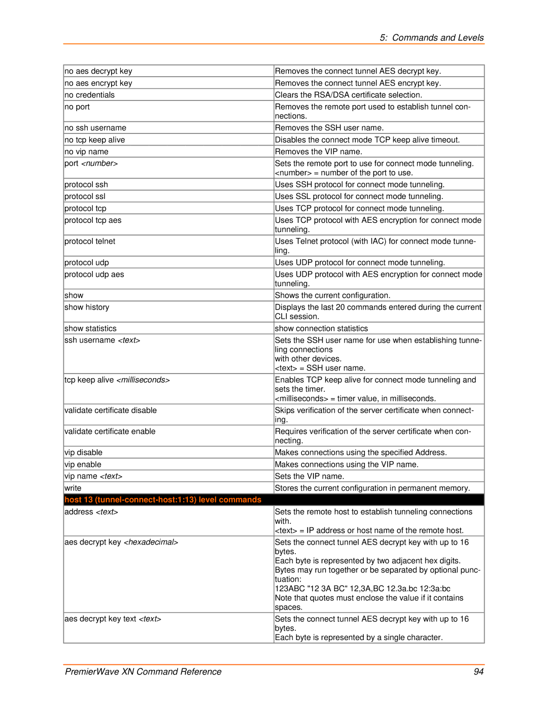 Lantronix 900-607 manual Host 13 tunnel-connect-host113 level commands 