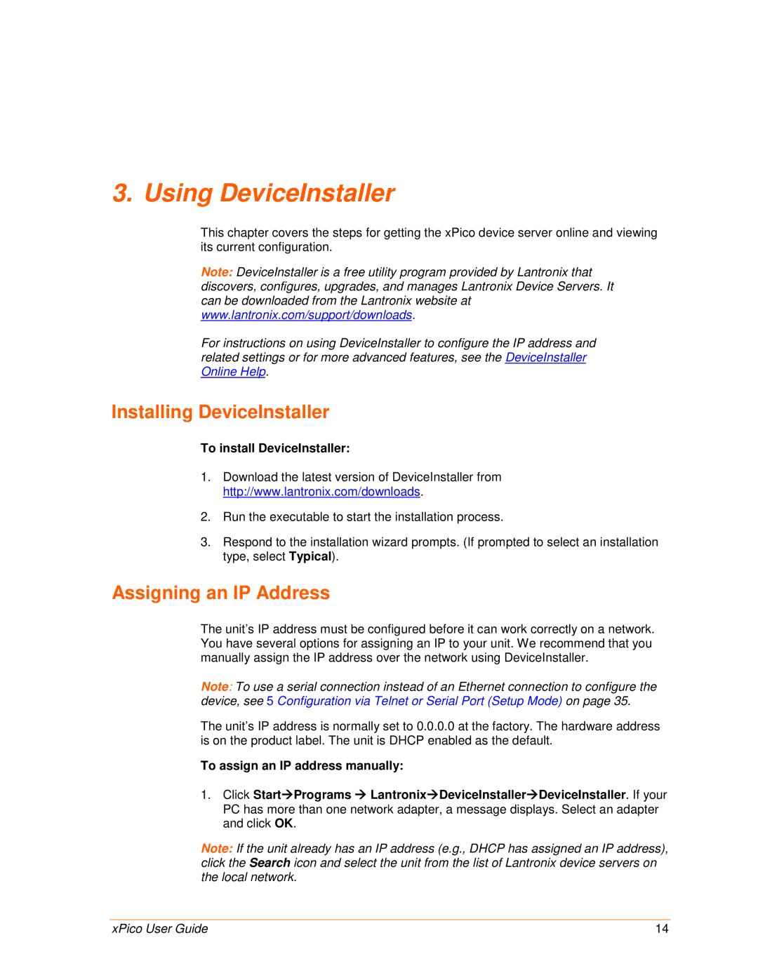 Lantronix 900-618 Using DeviceInstaller, Installing DeviceInstaller, Assigning an IP Address, To install DeviceInstaller 