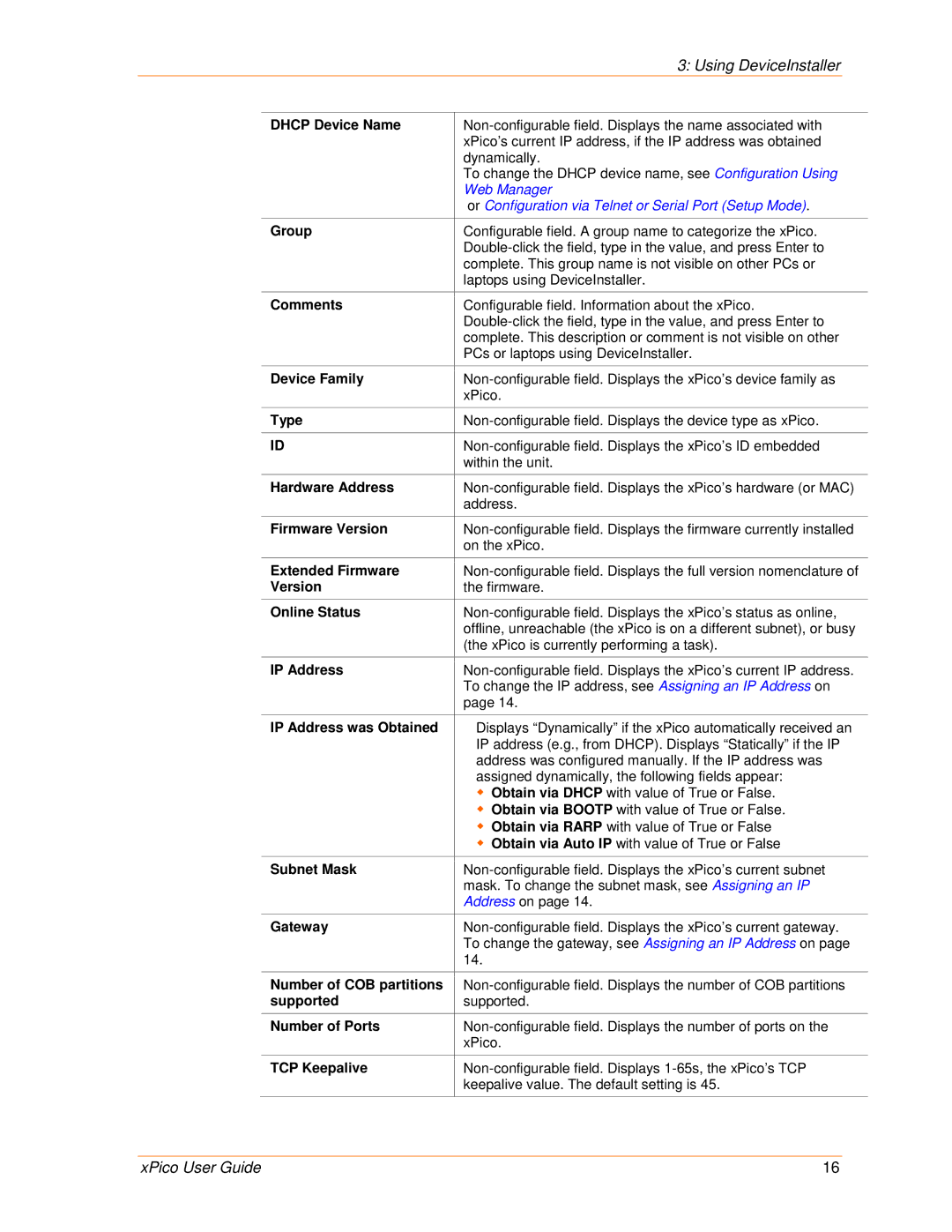 Lantronix 900-618 Dhcp Device Name, Group, Comments, Device Family, Type, Hardware Address, Firmware Version, IP Address 