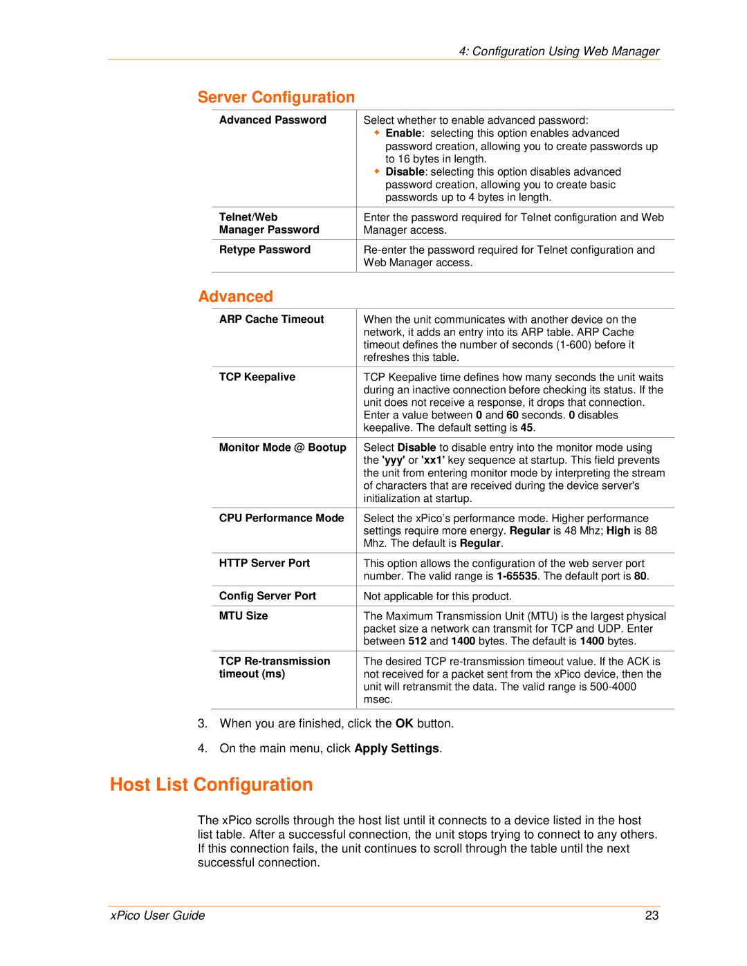 Lantronix 900-618 manual Host List Configuration, Server Configuration, Advanced 