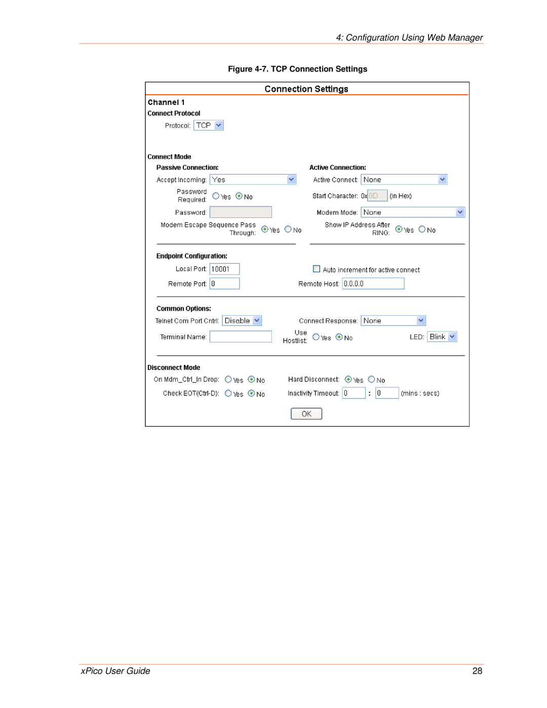 Lantronix 900-618 manual TCP Connection Settings 