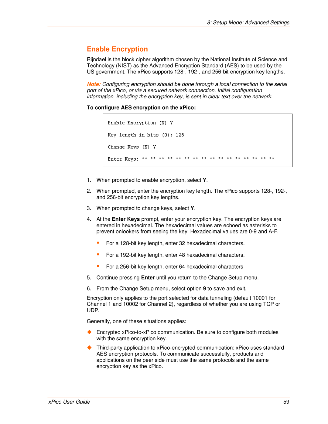 Lantronix 900-618 manual Enable Encryption, To configure AES encryption on the xPico 