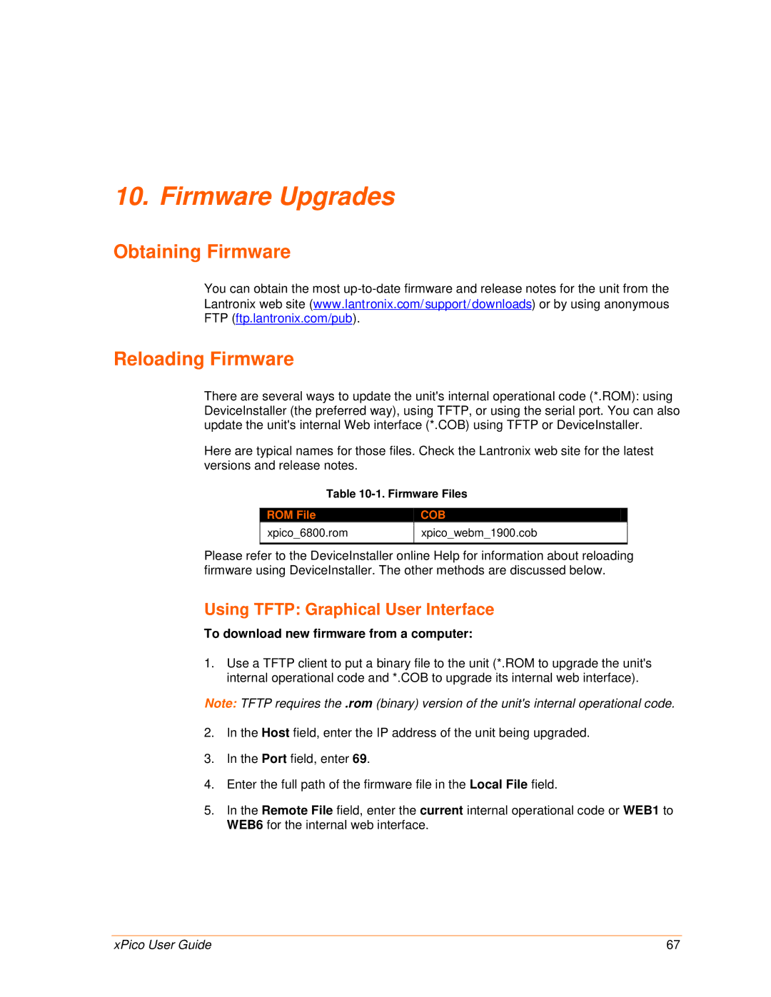 Lantronix 900-618 manual Firmware Upgrades, Obtaining Firmware Reloading Firmware, Using Tftp Graphical User Interface 