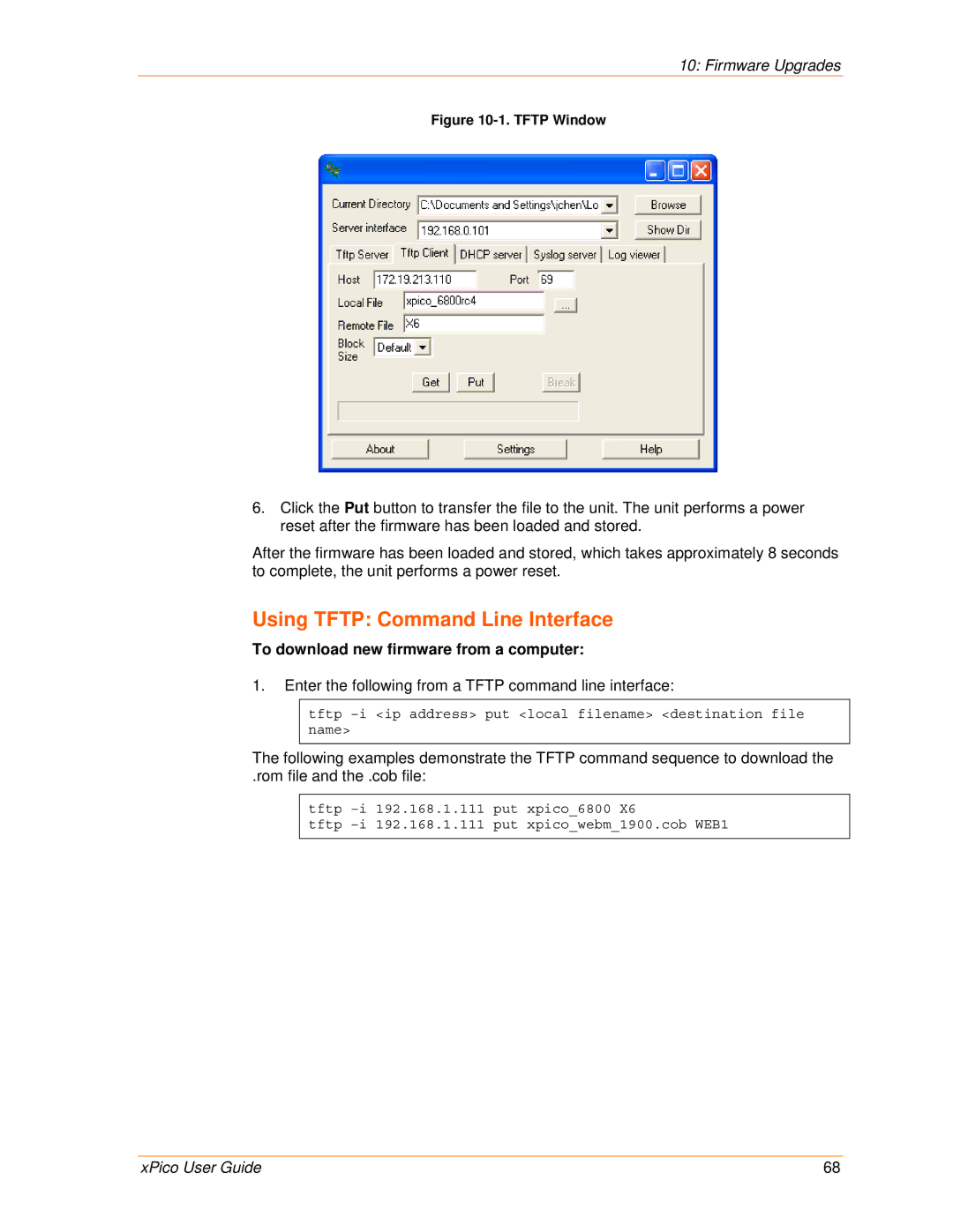 Lantronix 900-618 manual Using Tftp Command Line Interface, Tftp Window 