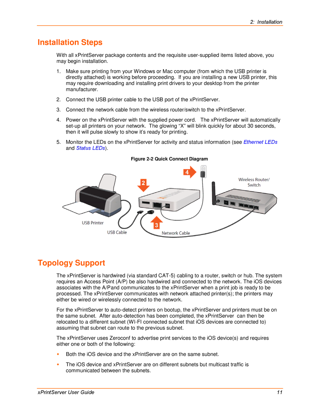 Lantronix 900-633-R manual Installation Steps, Topology Support 