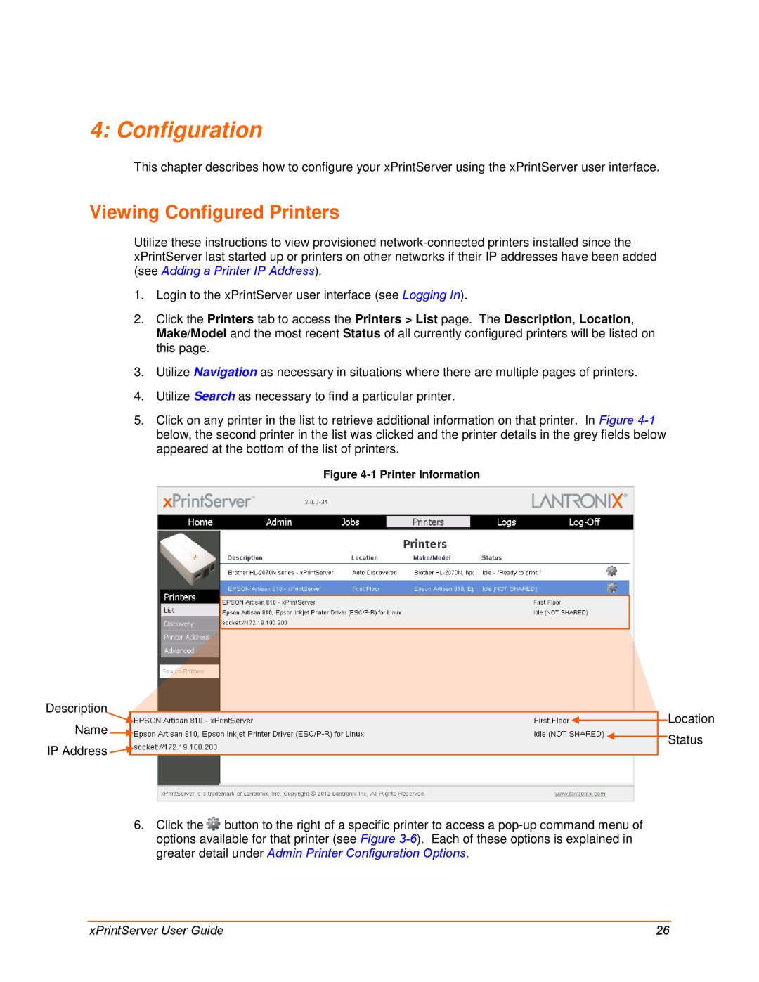 Lantronix 900-633-R manual Configuration, Viewing Configured Printers 