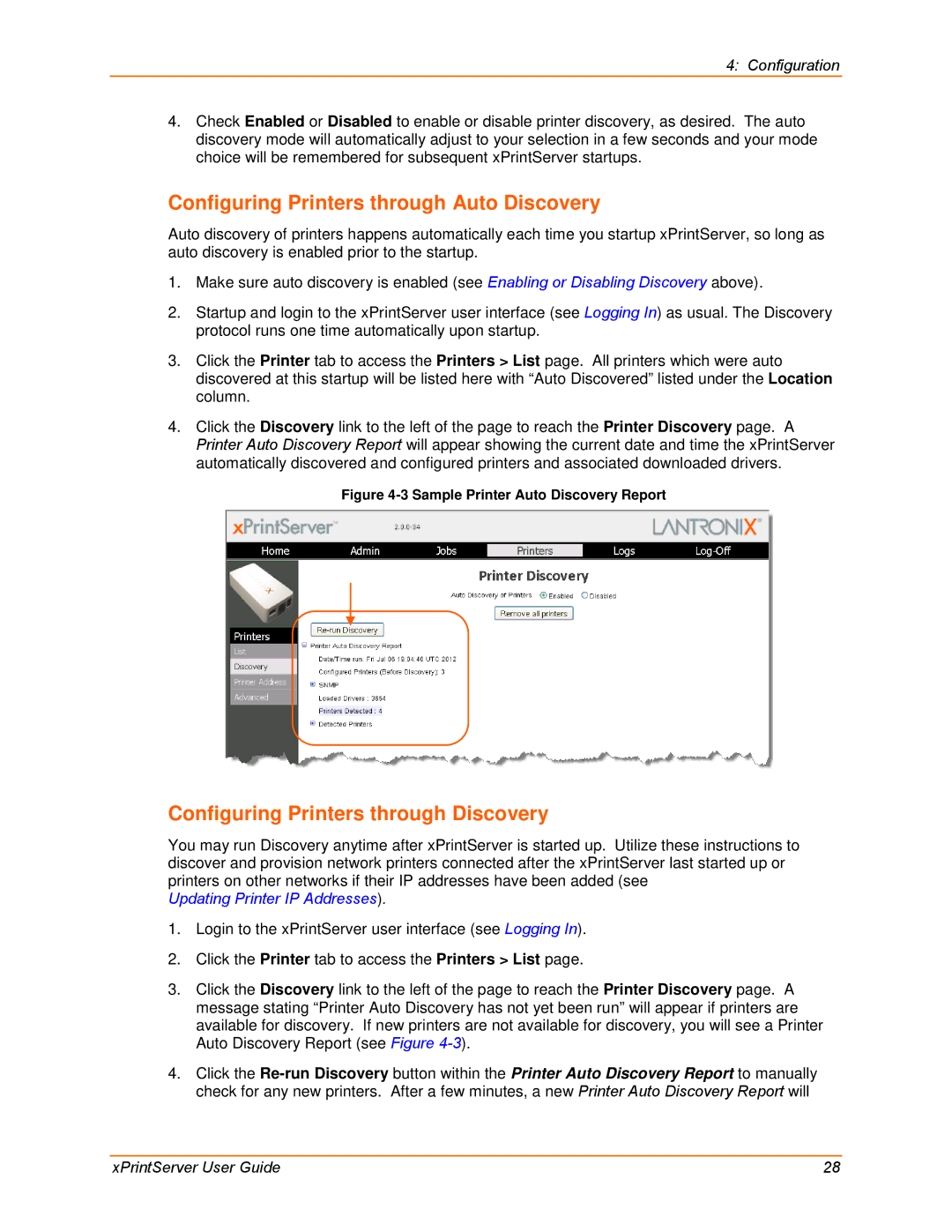 Lantronix 900-633-R manual Configuring Printers through Auto Discovery, Configuring Printers through Discovery 