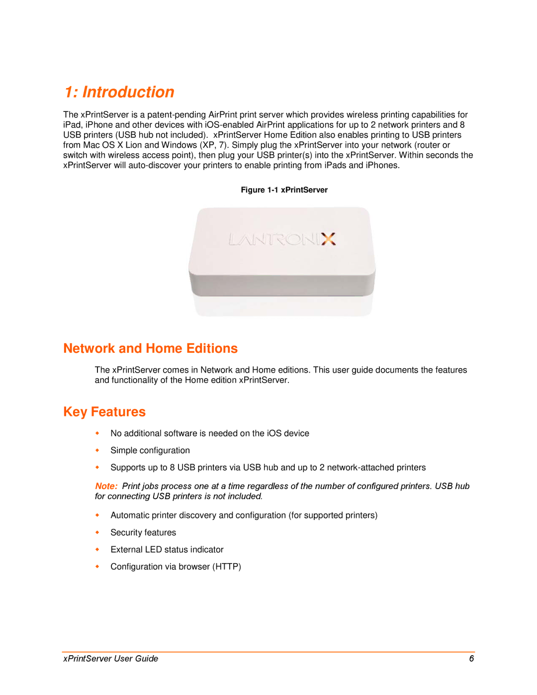 Lantronix 900-633-R manual Introduction, Network and Home Editions, Key Features 