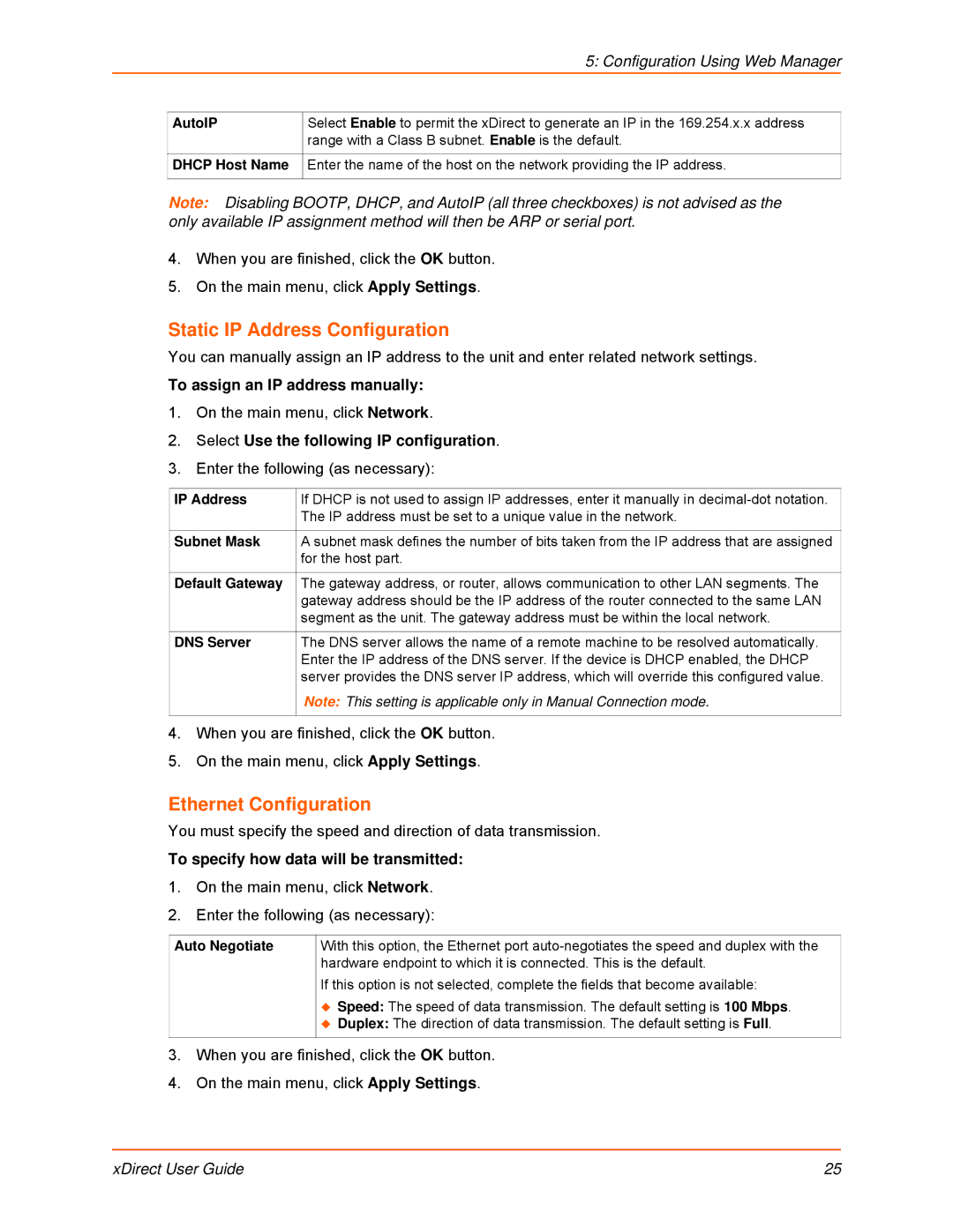 Lantronix 900-653-R Static IP Address Configuration, Ethernet Configuration, To assign an IP address manually 