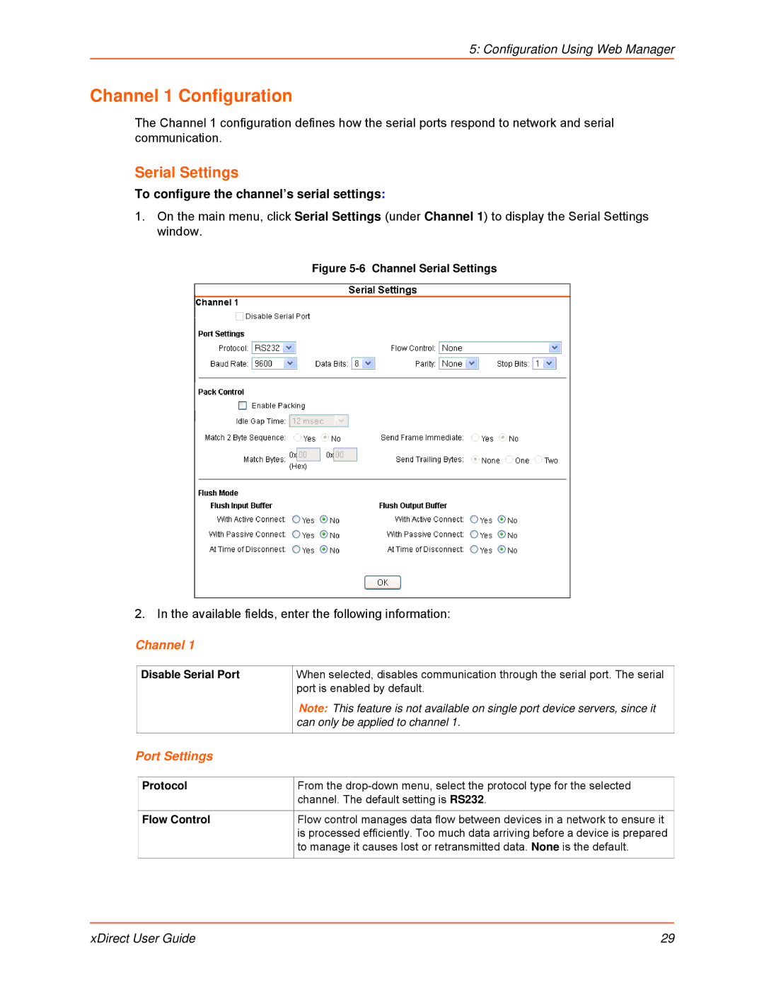 Lantronix 900-653-R manual Channel 1 Configuration, Serial Settings, To configure the channel’s serial settings 