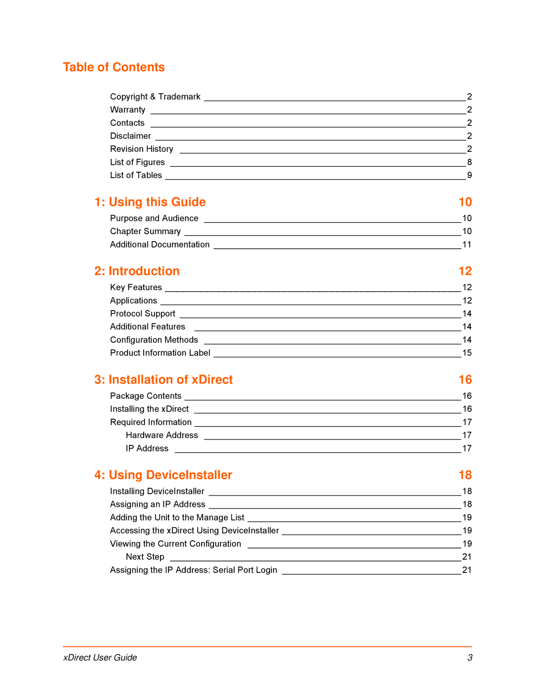 Lantronix 900-653-R Table of Contents, Using this Guide, Introduction, Installation of xDirect, Using DeviceInstaller 