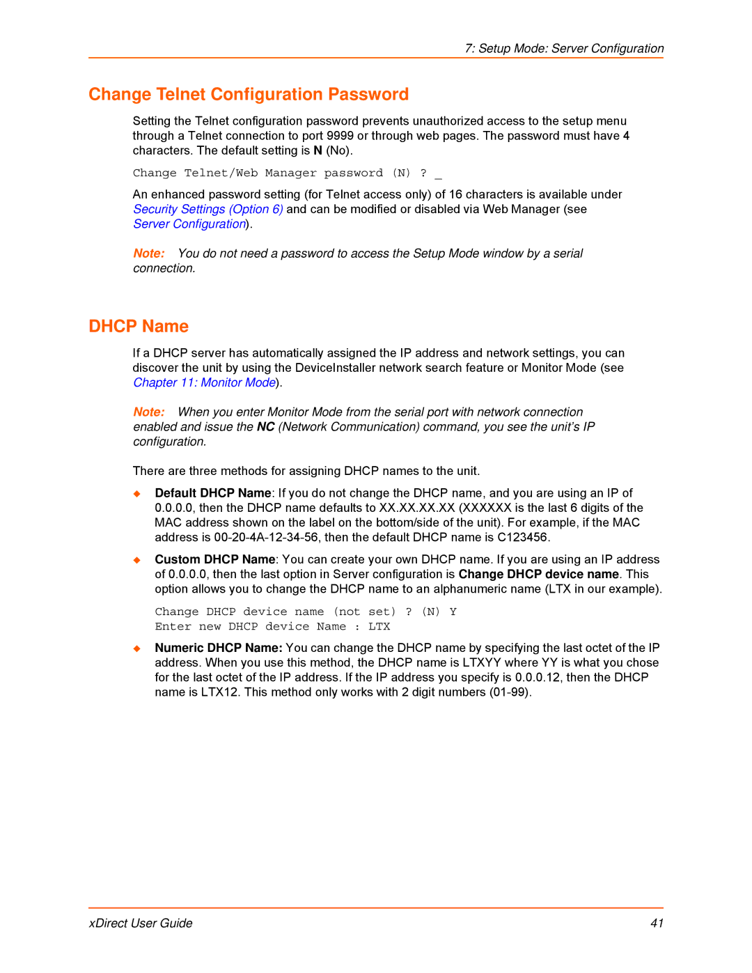 Lantronix 900-653-R manual Change Telnet Configuration Password, Dhcp Name 