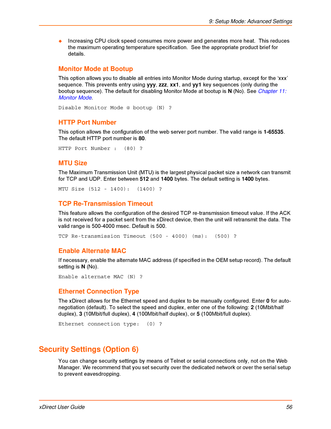 Lantronix 900-653-R manual Security Settings Option 