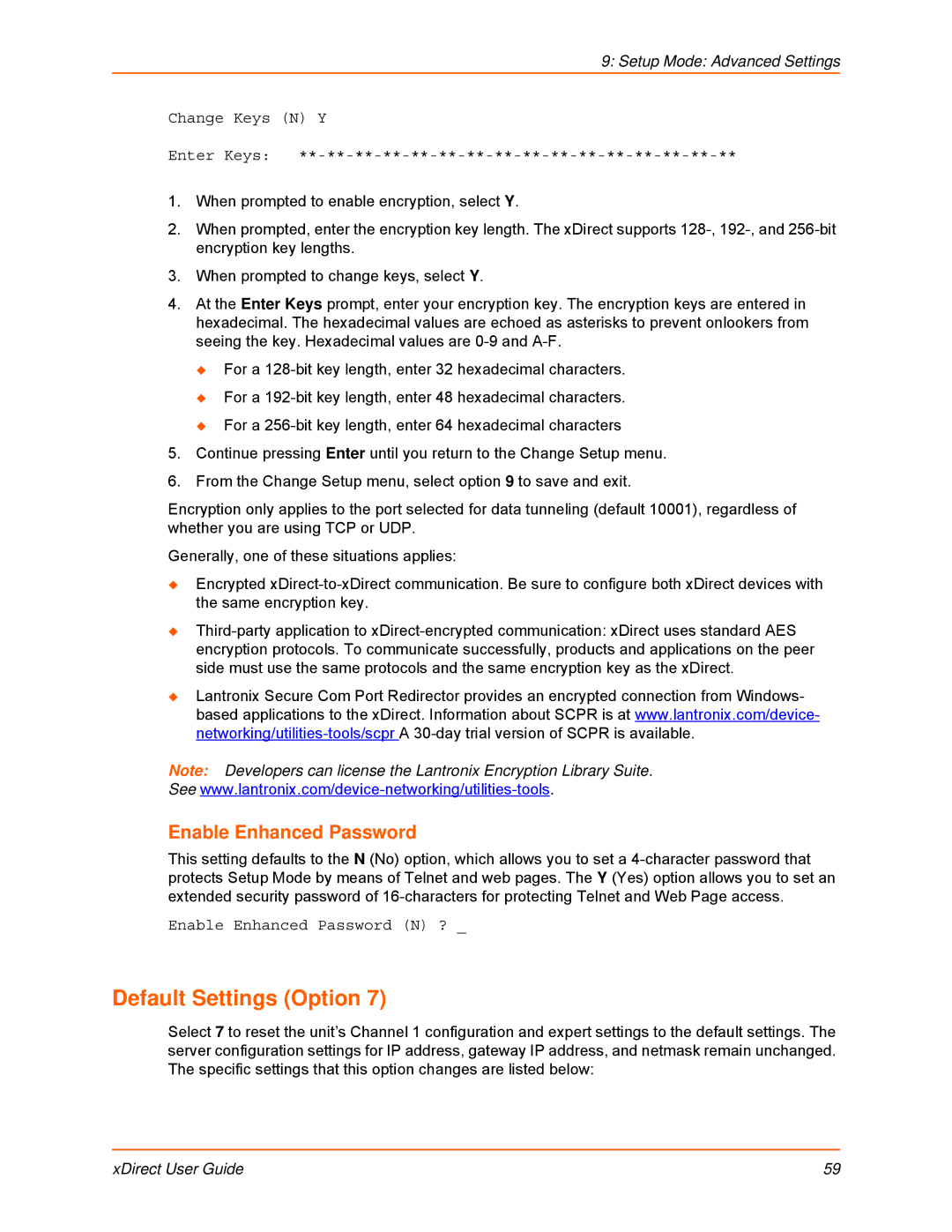 Lantronix 900-653-R manual Default Settings Option, Enable Enhanced Password 