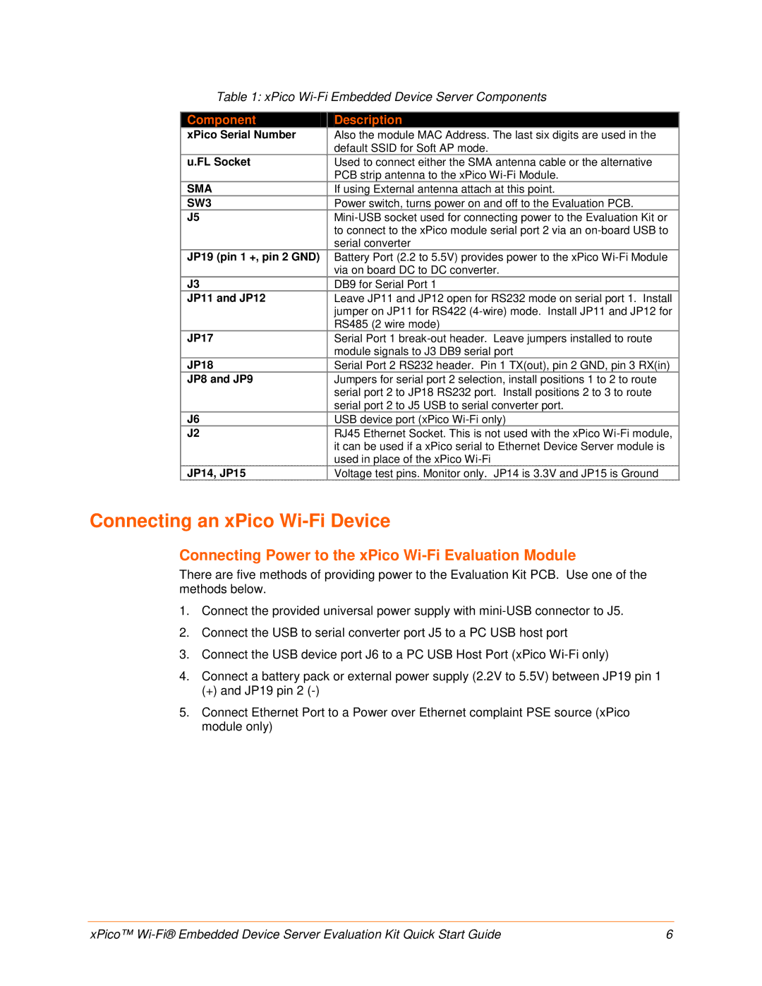 Lantronix 900-685 quick start Connecting an xPico Wi-Fi Device, Connecting Power to the xPico Wi-Fi Evaluation Module 