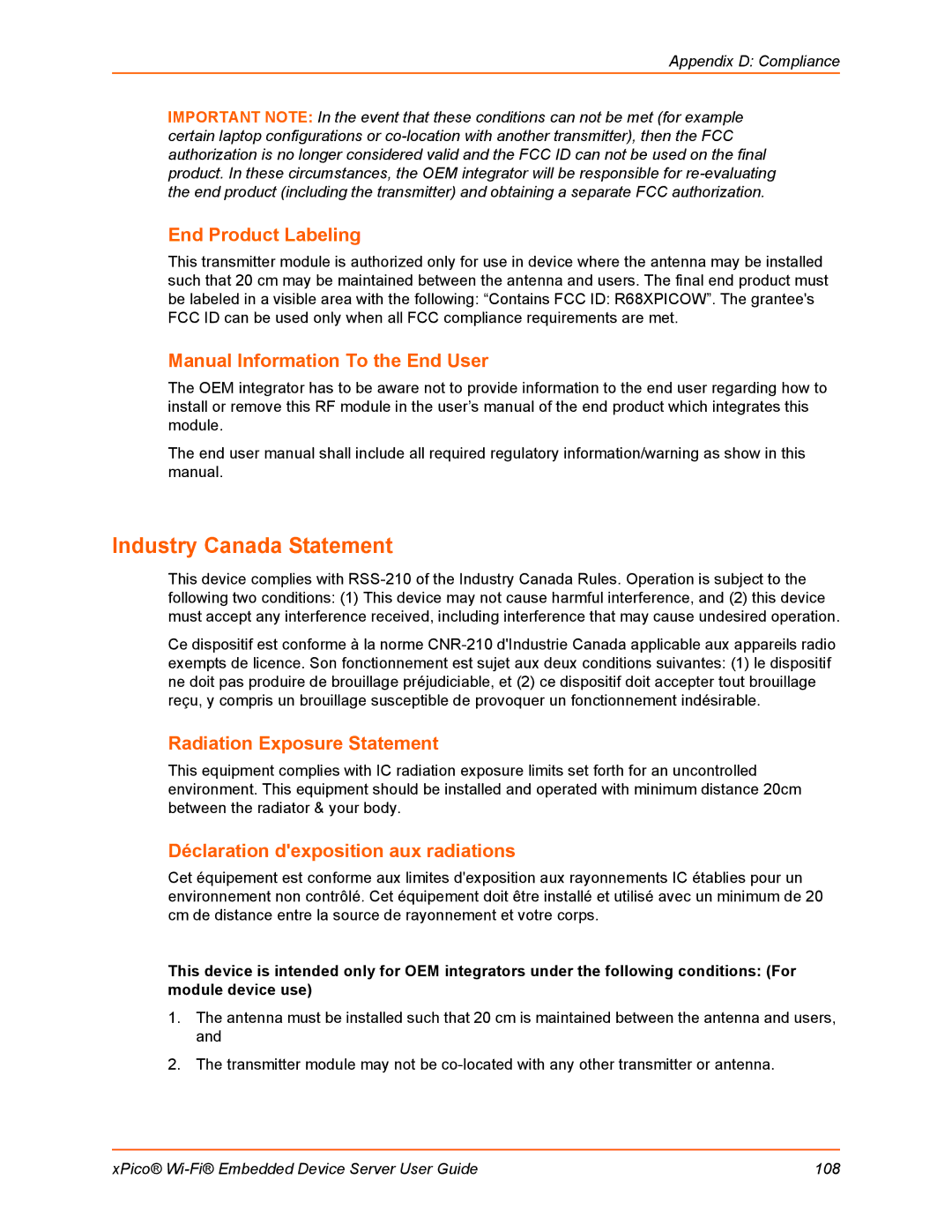 Lantronix 900-691-R manual Industry Canada Statement, End Product Labeling, Manual Information To the End User 