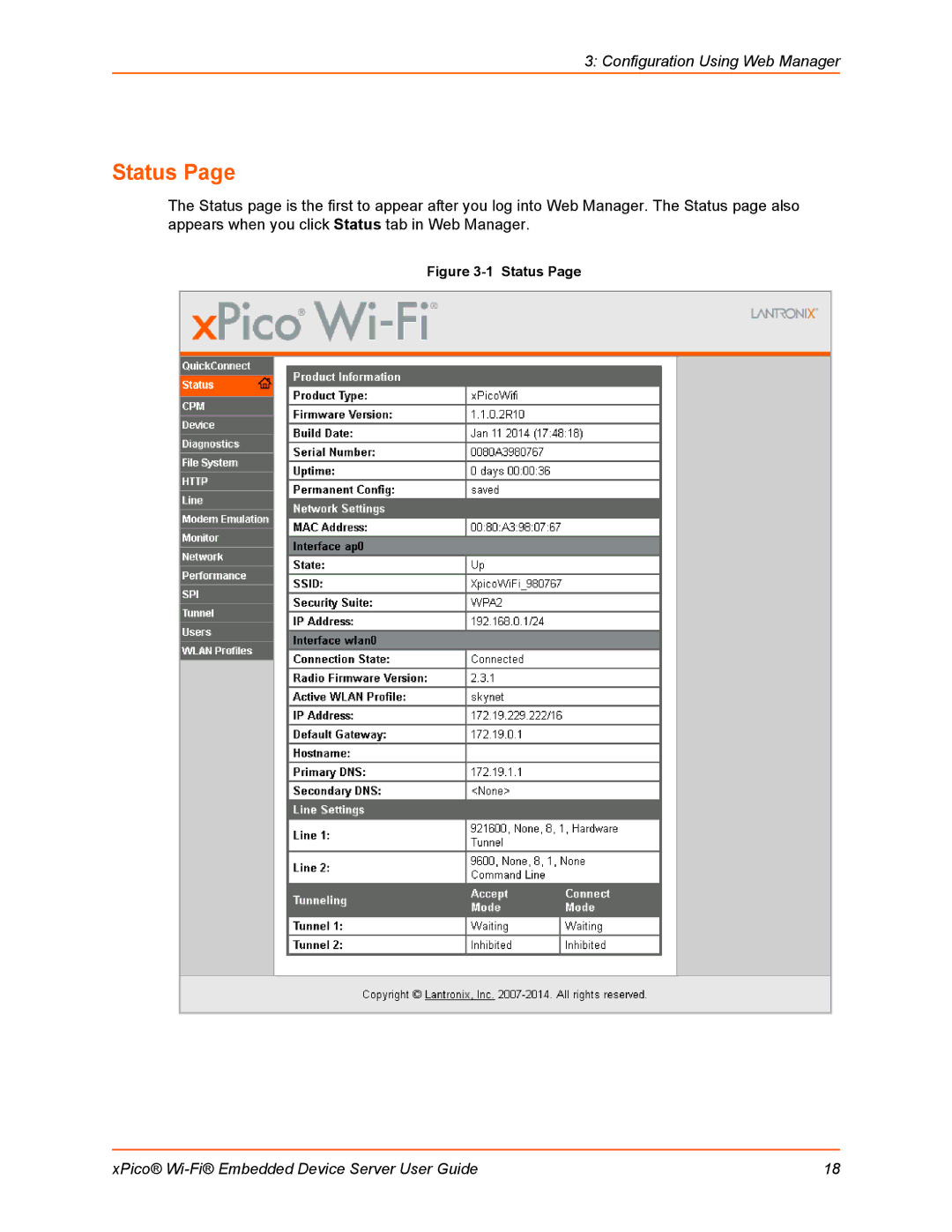 Lantronix 900-691-R manual Status 