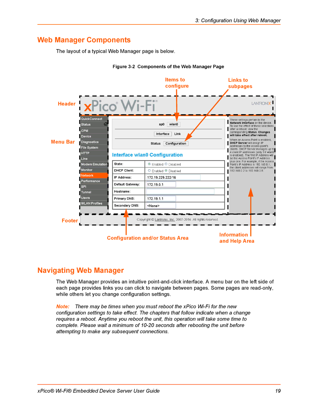 Lantronix 900-691-R manual Web Manager Components, Navigating Web Manager, Help Area 