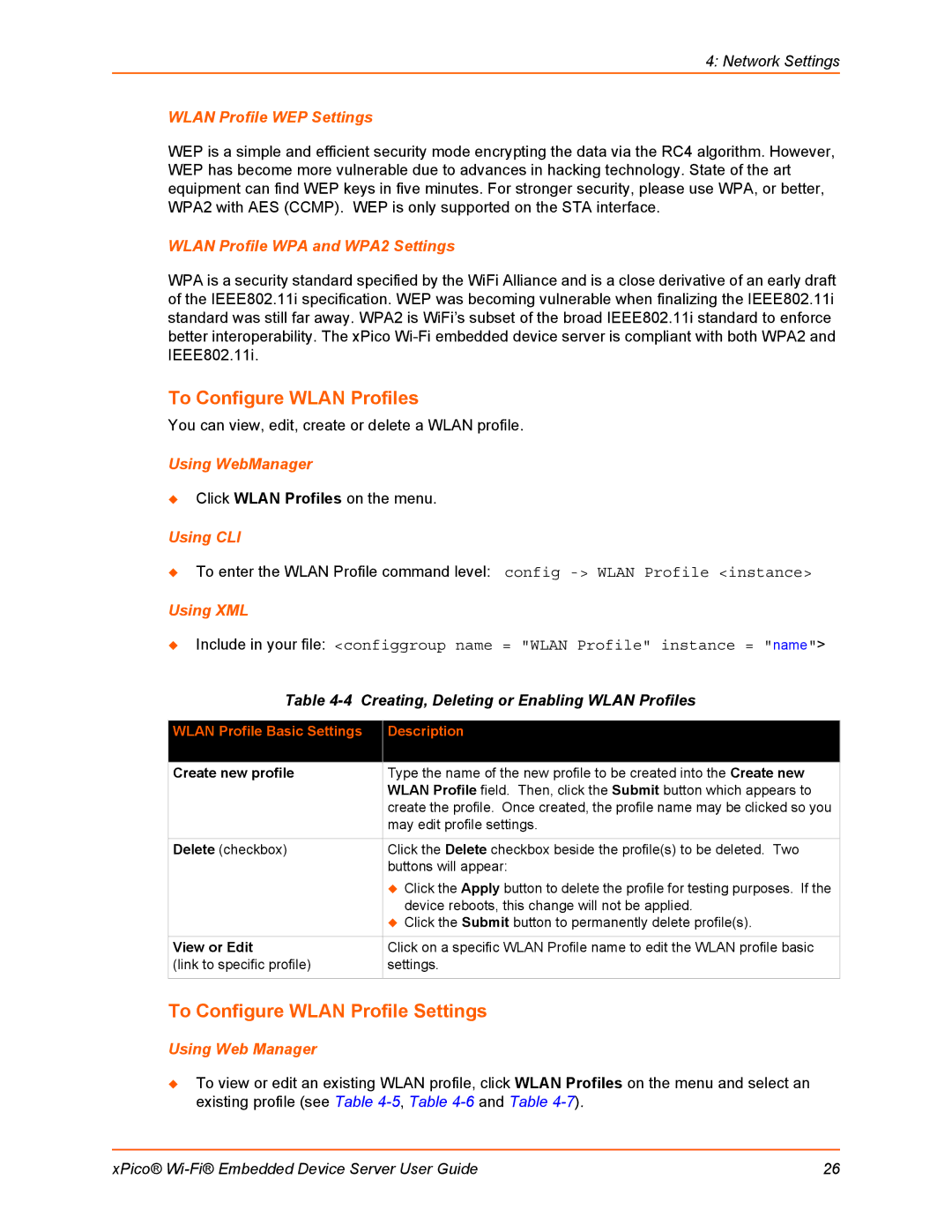 Lantronix 900-691-R manual To Configure Wlan Profiles, To Configure Wlan Profile Settings 