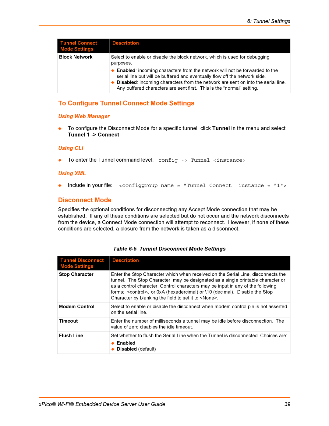 Lantronix 900-691-R manual To Configure Tunnel Connect Mode Settings, Tunnel Disconnect Mode Settings 