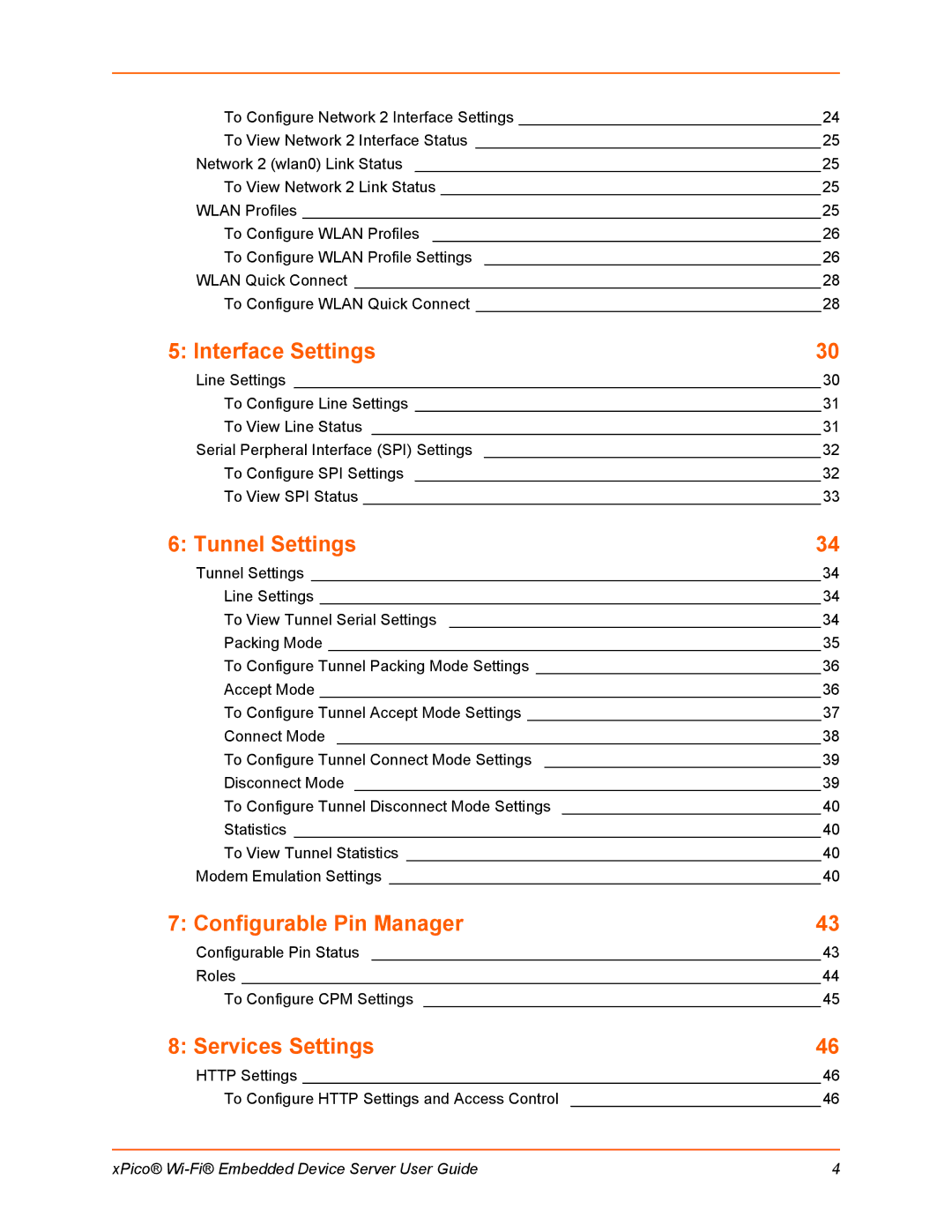 Lantronix 900-691-R manual Interface Settings, Tunnel Settings, Configurable Pin Manager, Services Settings 