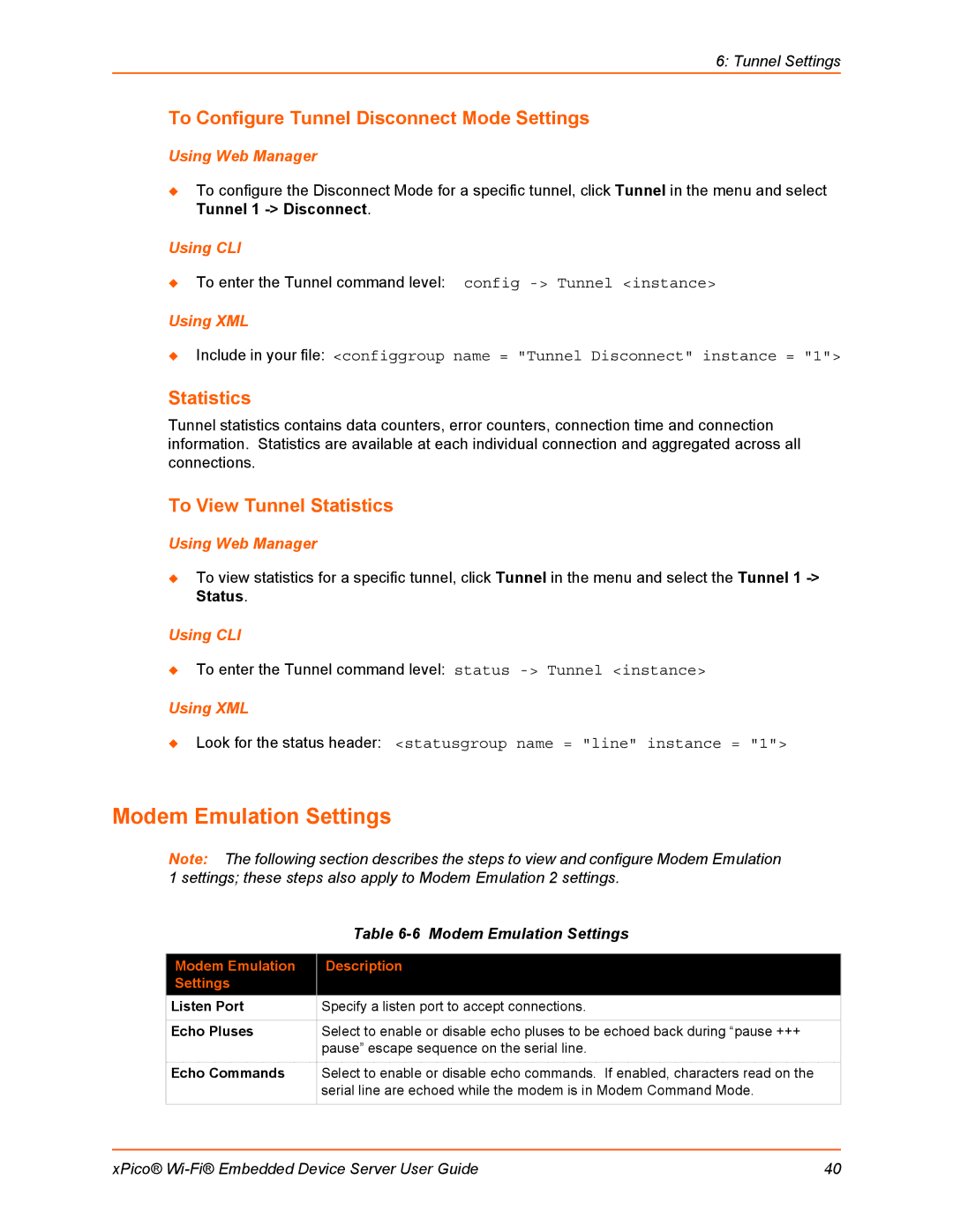 Lantronix 900-691-R manual Modem Emulation Settings, To Configure Tunnel Disconnect Mode Settings, Statistics 