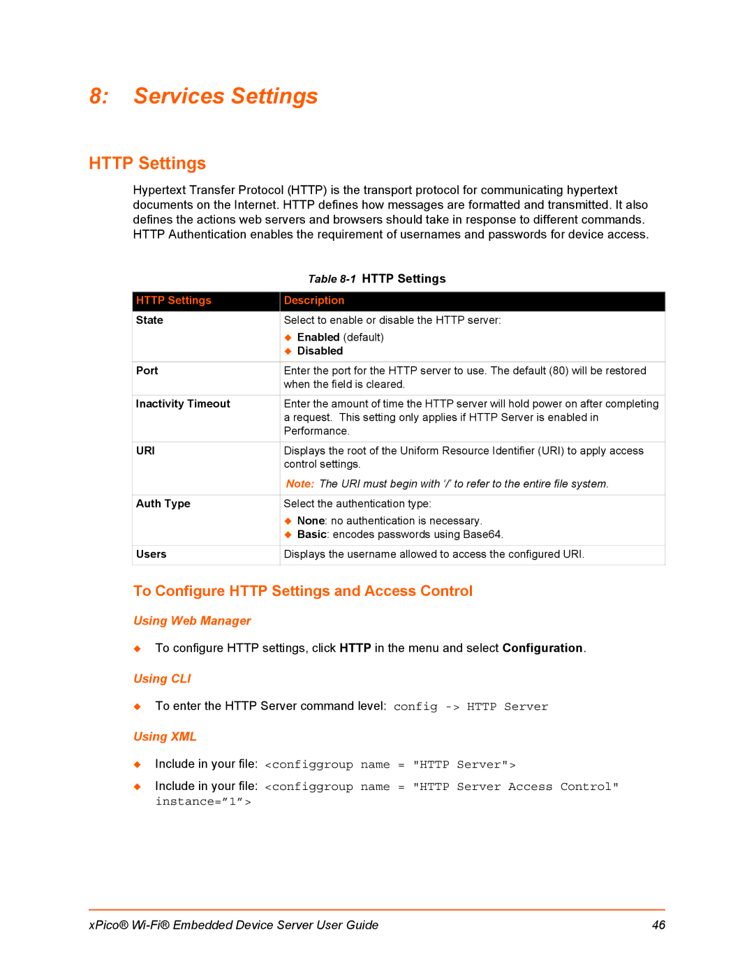 Lantronix 900-691-R manual Services Settings, To Configure Http Settings and Access Control 