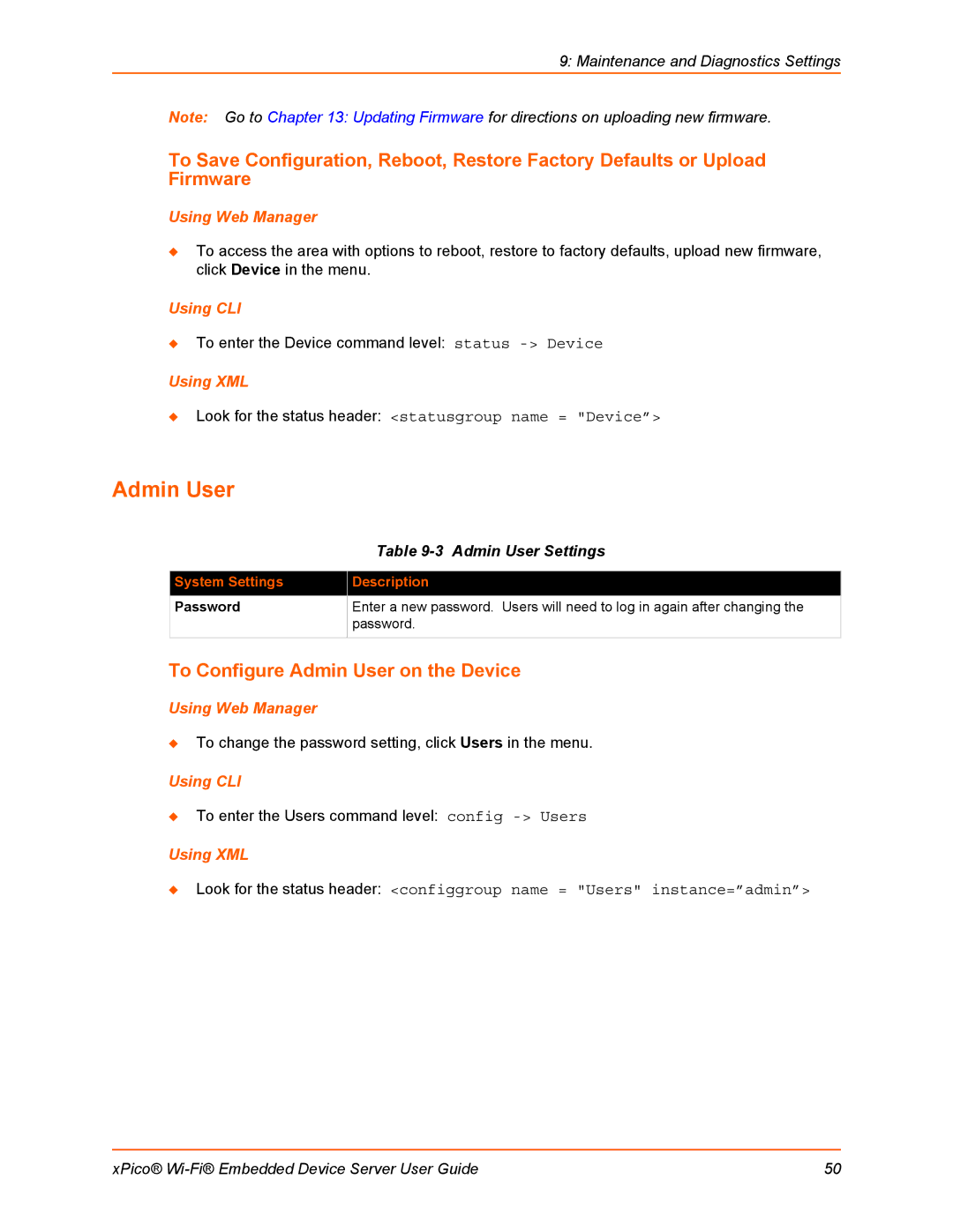 Lantronix 900-691-R manual To Configure Admin User on the Device, Admin User Settings 