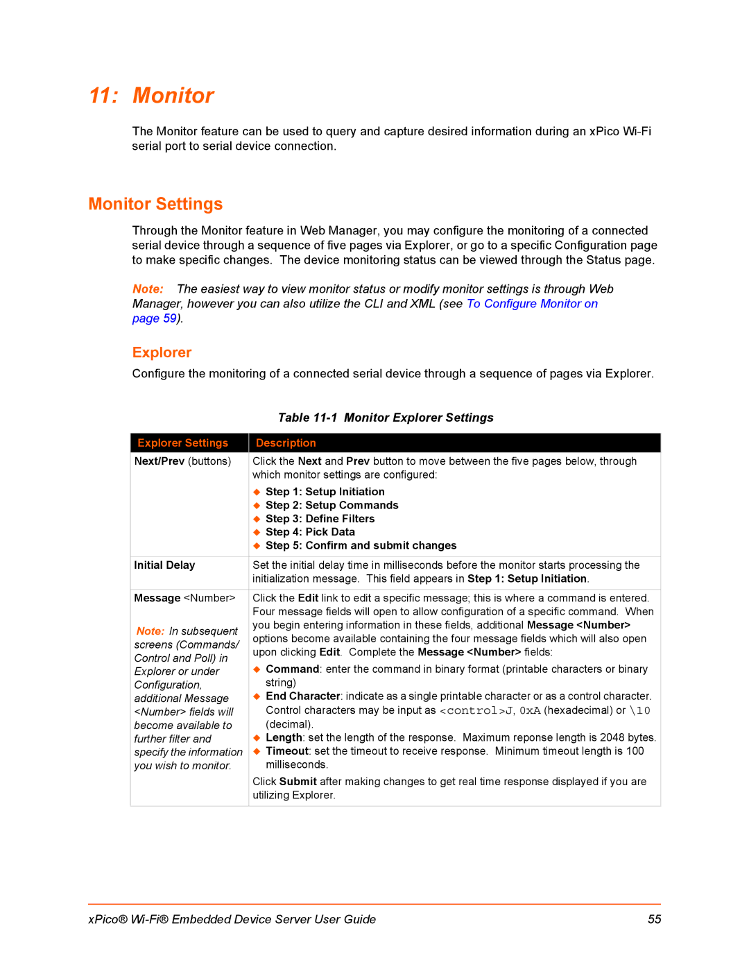 Lantronix 900-691-R manual Monitor Settings, Monitor Explorer Settings, Explorer Settings Description 