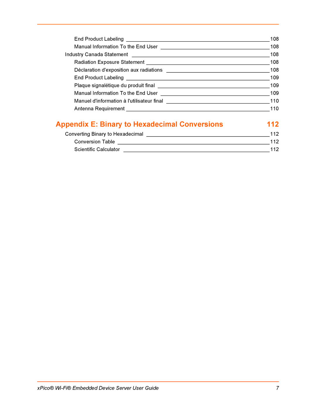 Lantronix 900-691-R manual Appendix E Binary to Hexadecimal Conversions 112 