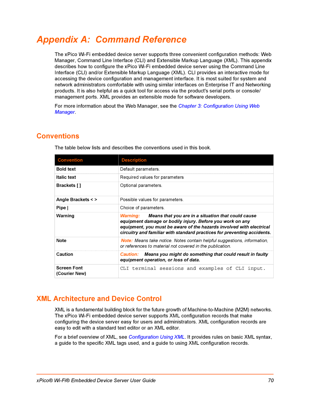 Lantronix 900-691-R Appendix a Command Reference, Conventions, XML Architecture and Device Control, Convention Description 