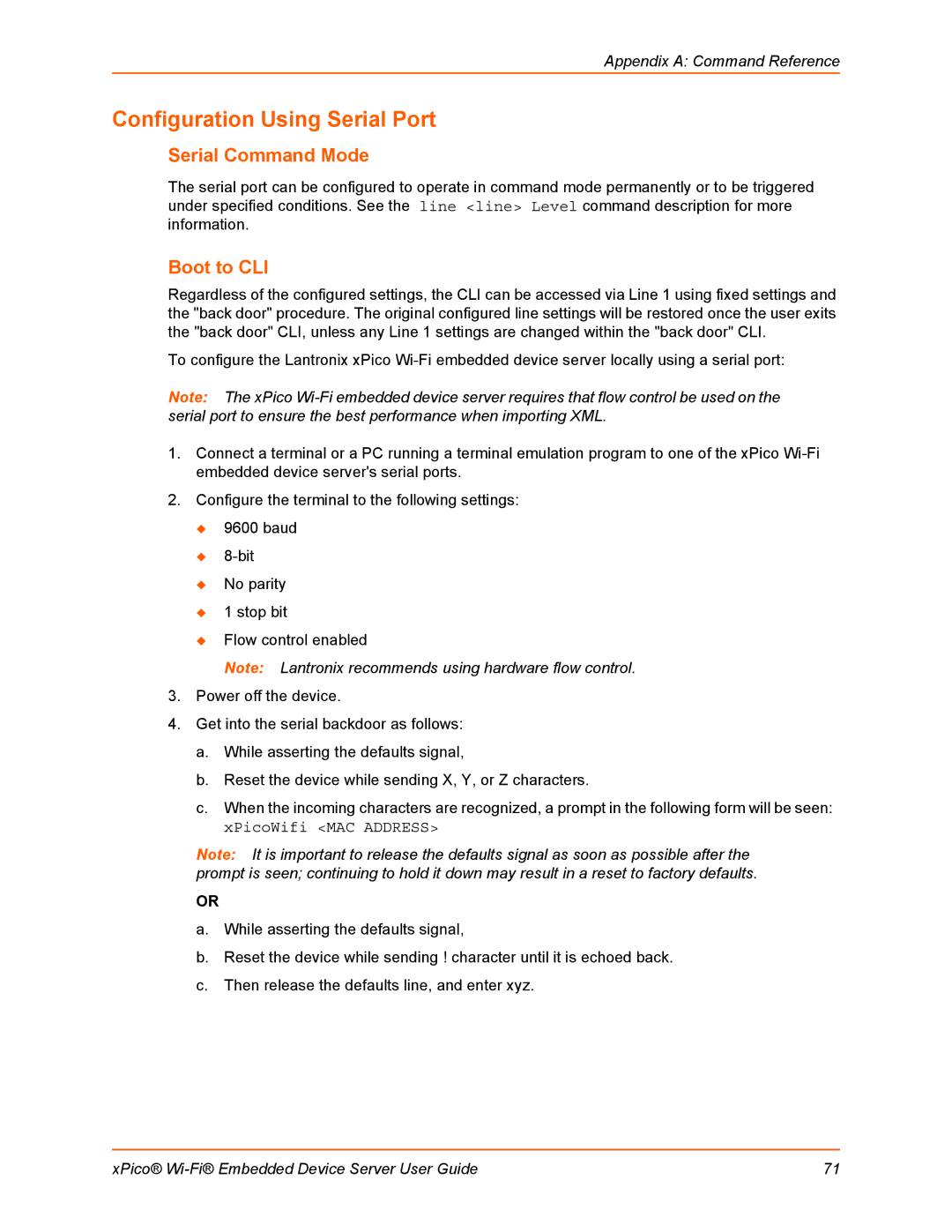 Lantronix 900-691-R manual Configuration Using Serial Port, Serial Command Mode, Boot to CLI 