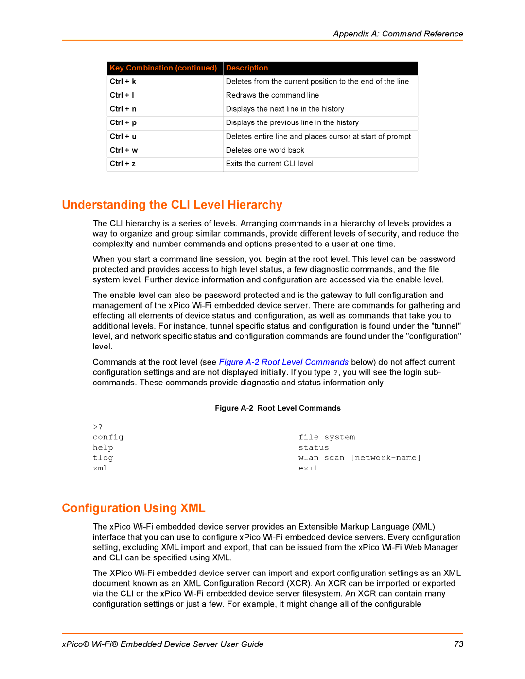 Lantronix 900-691-R manual Understanding the CLI Level Hierarchy, Configuration Using XML, Appendix a Command Reference 