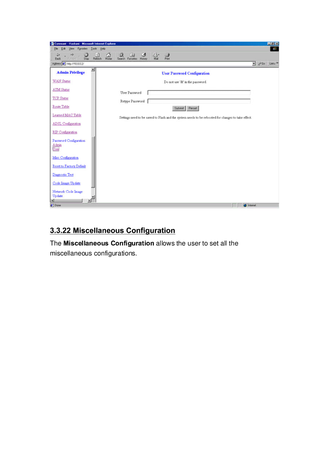 Lantronix A104 manual Allows the user to set all the miscellaneous configurations 