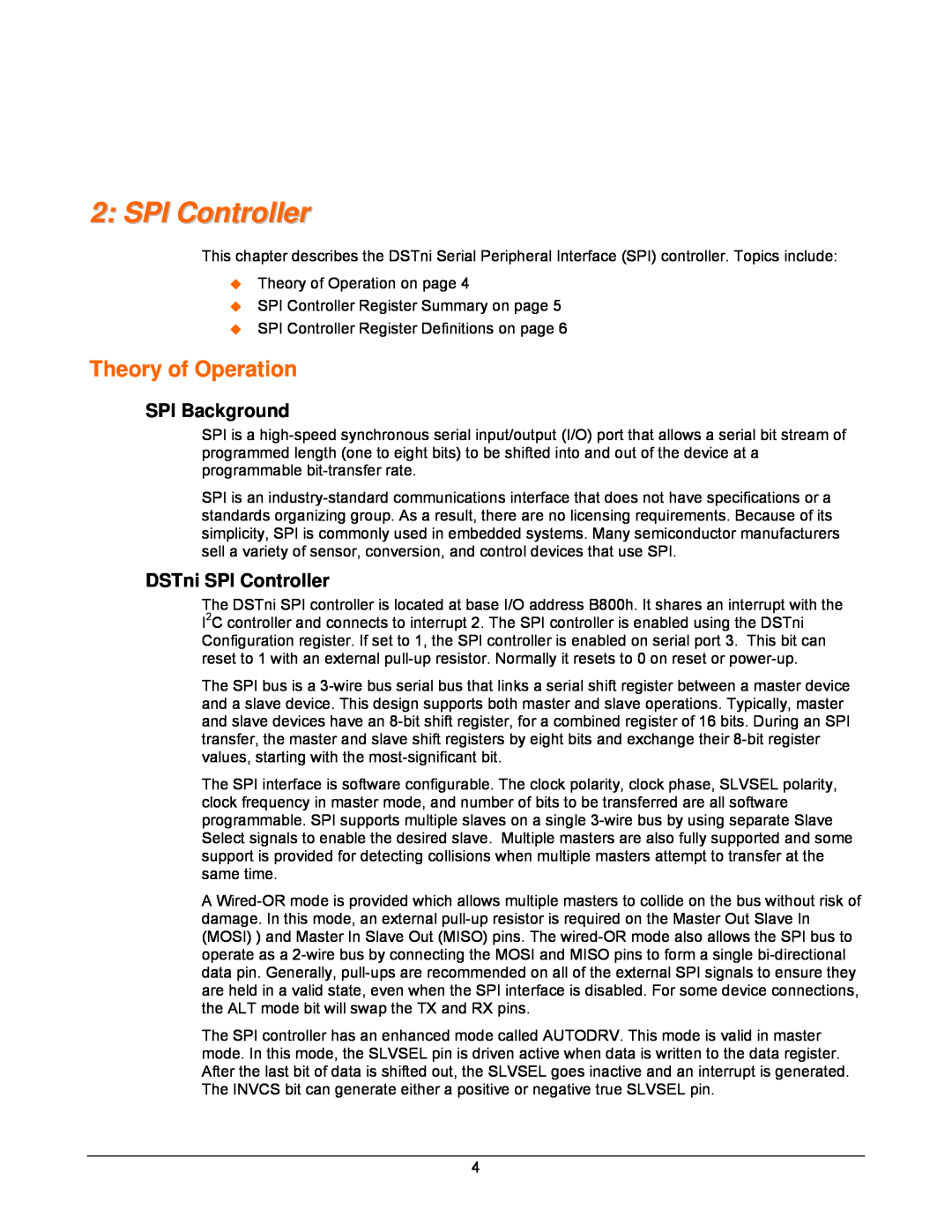 Lantronix DSTni-EX manual Theory of Operation, SPI Background, DSTni SPI Controller 
