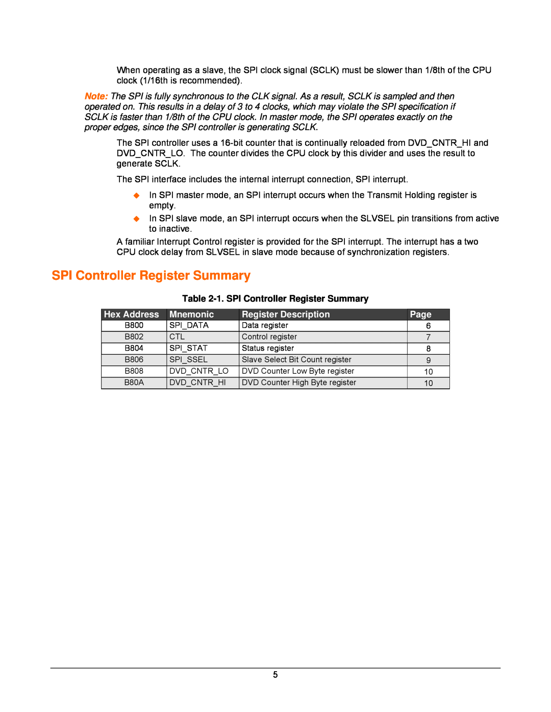 Lantronix DSTni-EX manual 1. SPI Controller Register Summary 