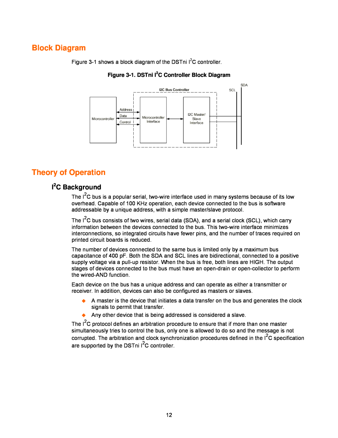 Lantronix DSTni-EX manual I2C Background, Theory of Operation, 1. DSTni I2C Controller Block Diagram 
