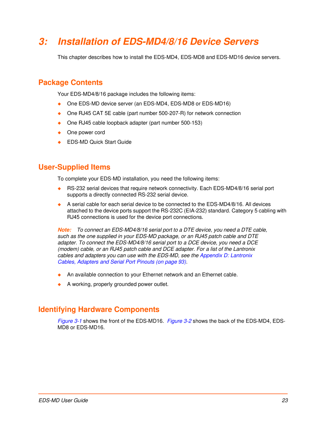 Lantronix EDS-MD8, EDS-MD16 manual Installation of EDS-MD4/8/16 Device Servers, Package Contents, User-Supplied Items 