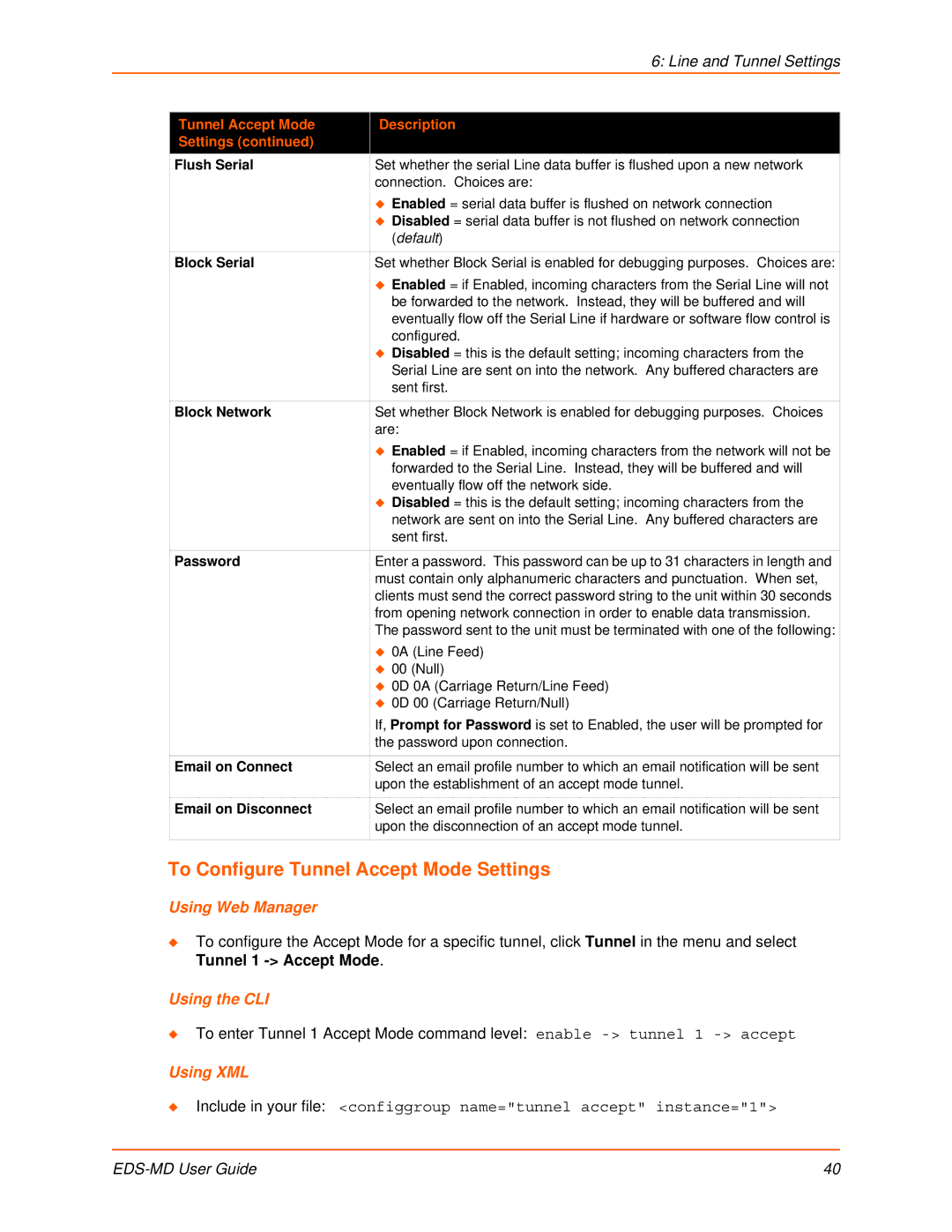 Lantronix EDS-MD16, EDS-MD8, EDS-MD4 manual To Configure Tunnel Accept Mode Settings 