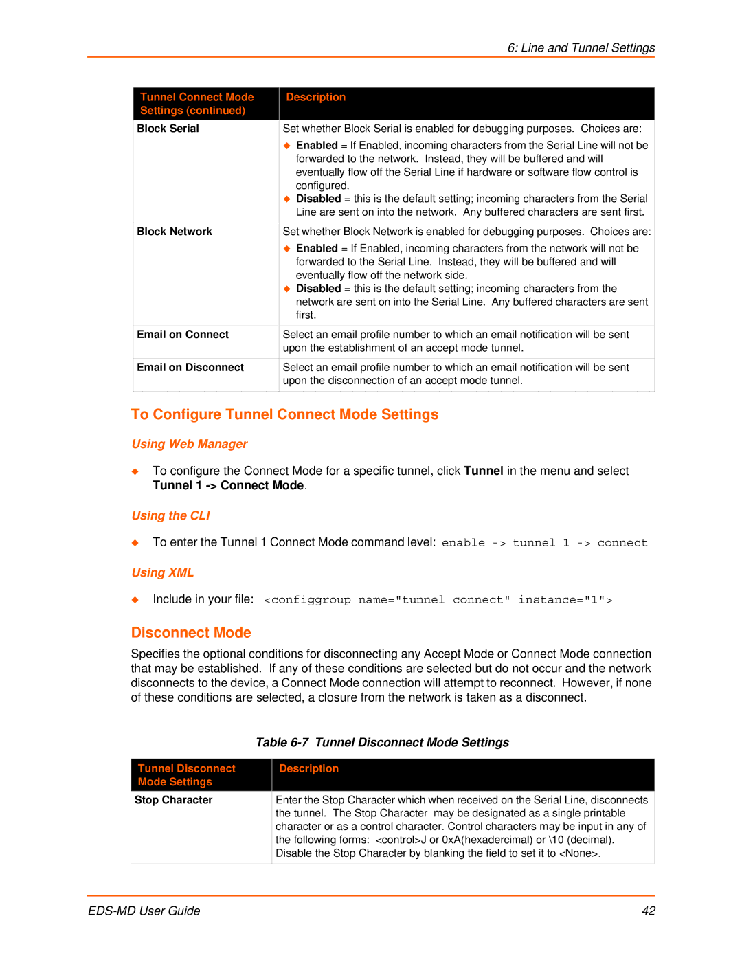 Lantronix EDS-MD8, EDS-MD16 To Configure Tunnel Connect Mode Settings, Tunnel Disconnect Mode Settings, Stop Character 