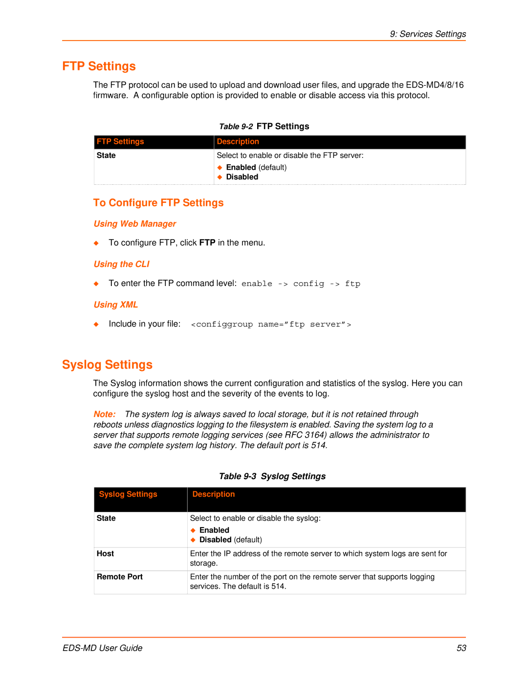 Lantronix EDS-MD4, EDS-MD8, EDS-MD16 manual Syslog Settings, To Configure FTP Settings 